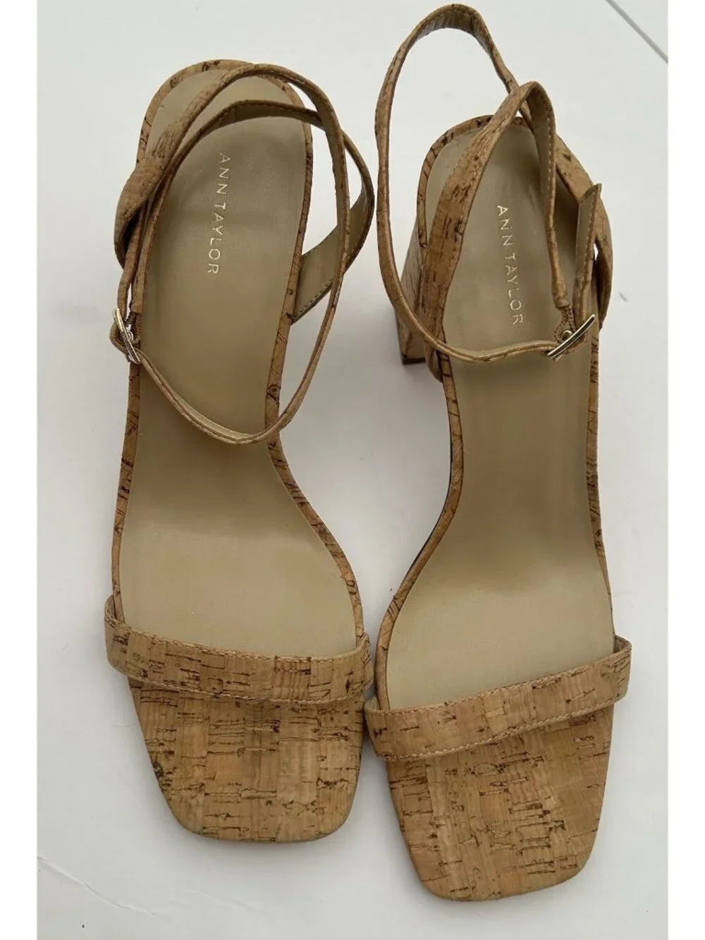 Ann Taylor Cork Ankle-Strap Block Heel Sandals Womens Size 9 Work Party Shoes